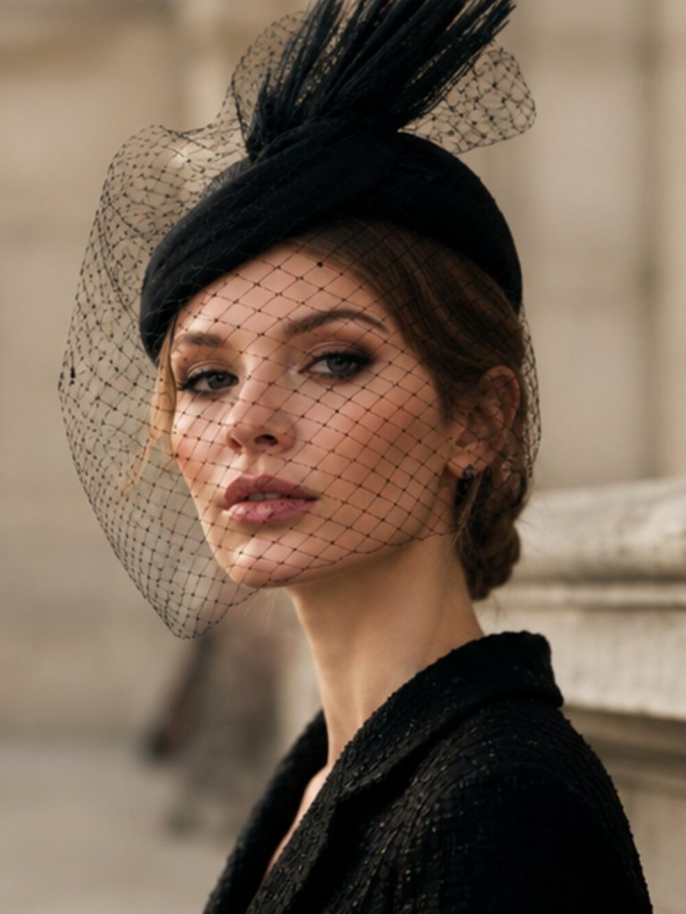 Zara French Netting Birdcage Rhinestone Veil Headpiece NWT